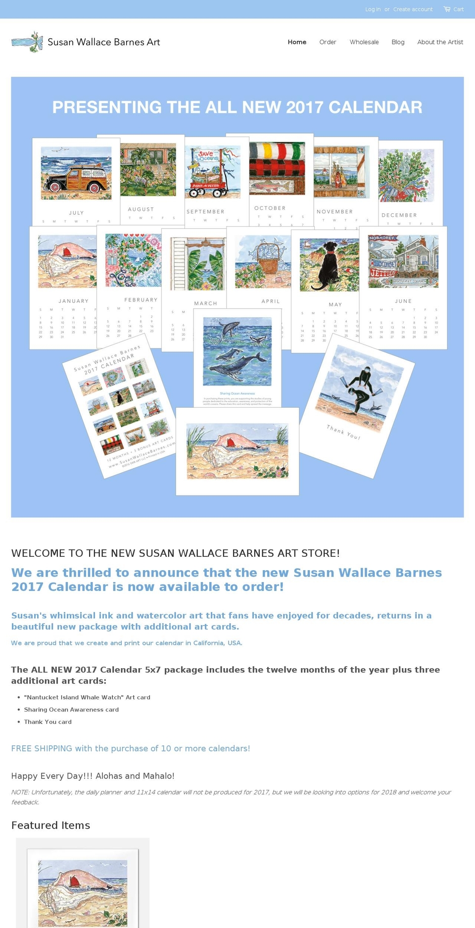 susanwallacebarnescalendars.com shopify website screenshot