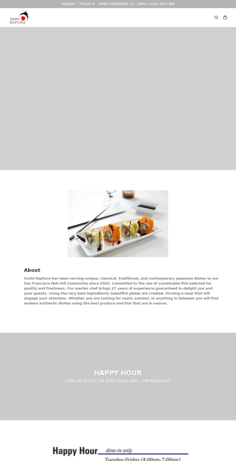 sushirapture.com shopify website screenshot