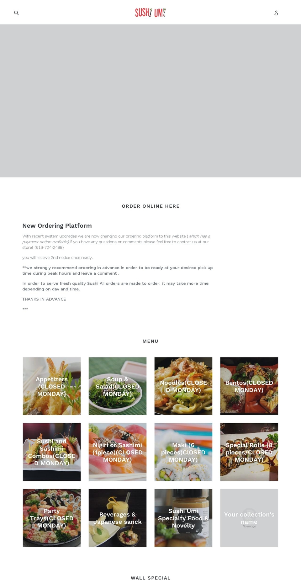 sushiumi.ca shopify website screenshot