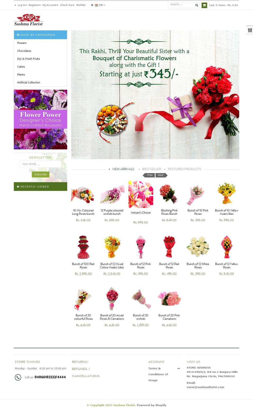 sushmaflorists.com shopify website screenshot