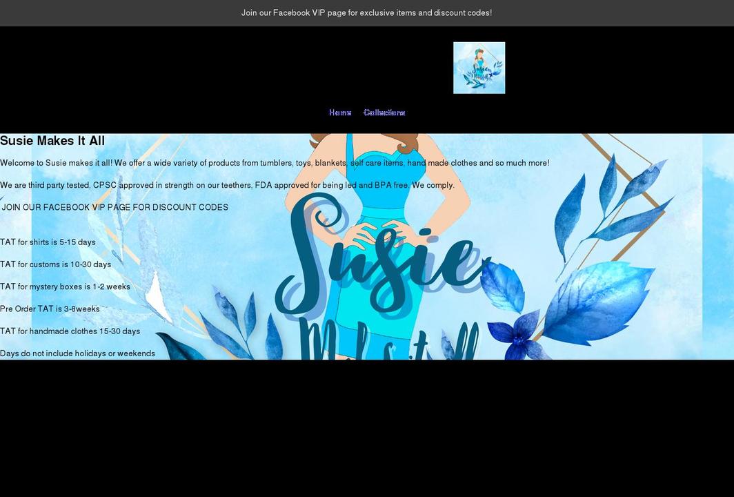 susiemakesitall.com shopify website screenshot