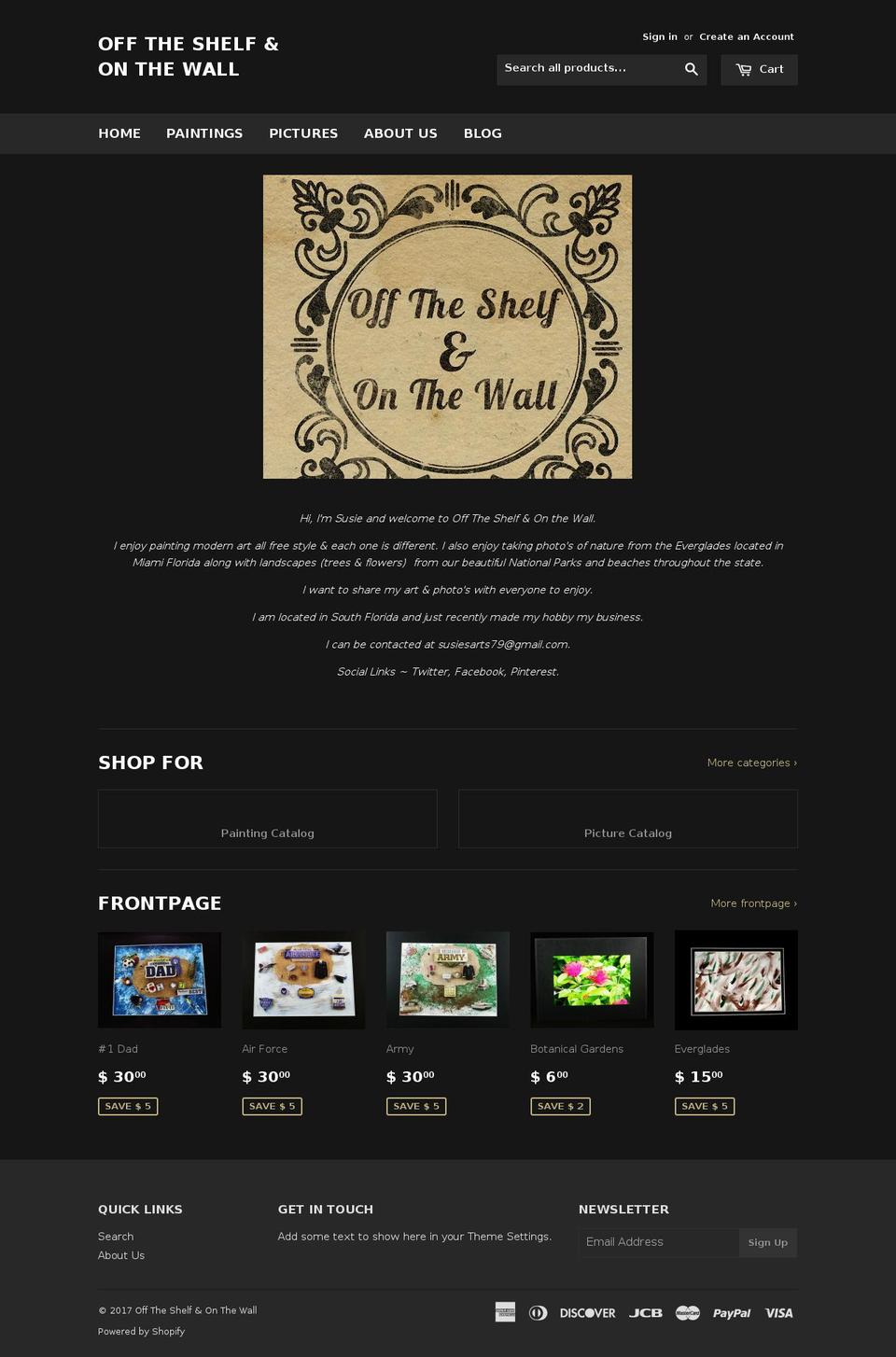 susiesarts.com shopify website screenshot