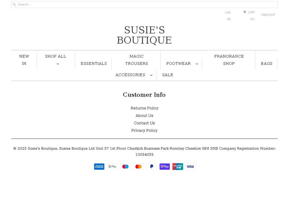susiesboutique.co.uk shopify website screenshot