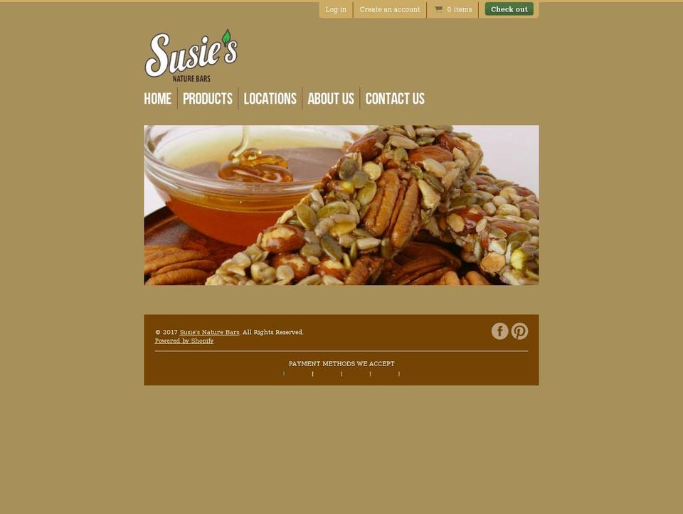 susiesnaturebars.com shopify website screenshot