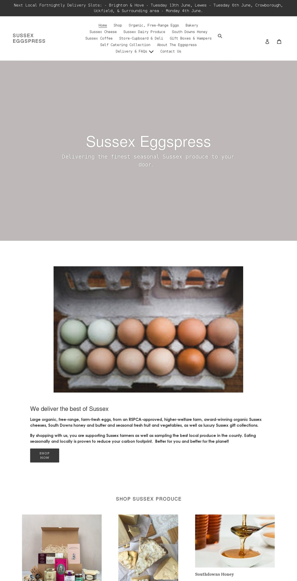 sussexeggspress.co.uk shopify website screenshot