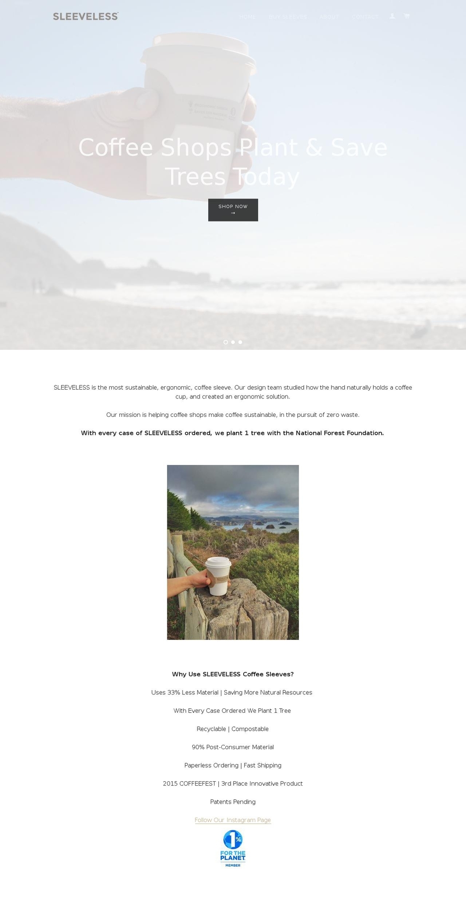 sustainablecoffeesleeves.com shopify website screenshot