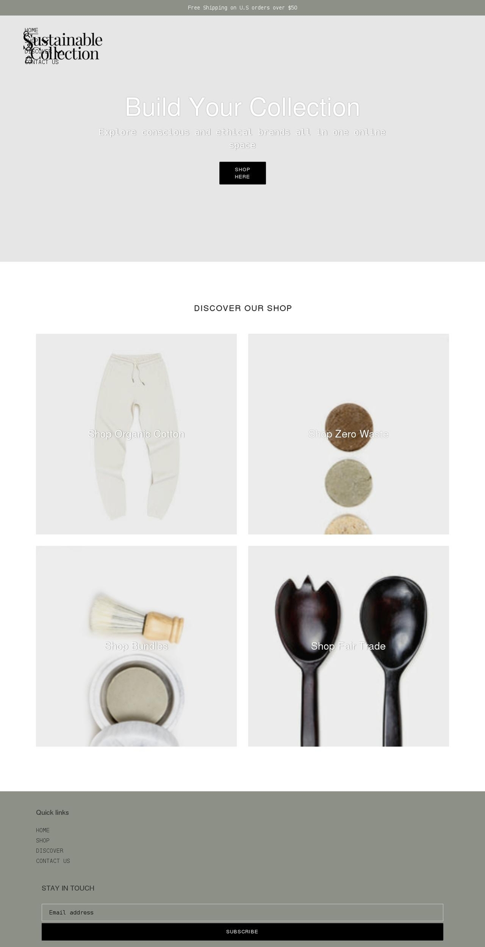 sustainablecollection.com shopify website screenshot