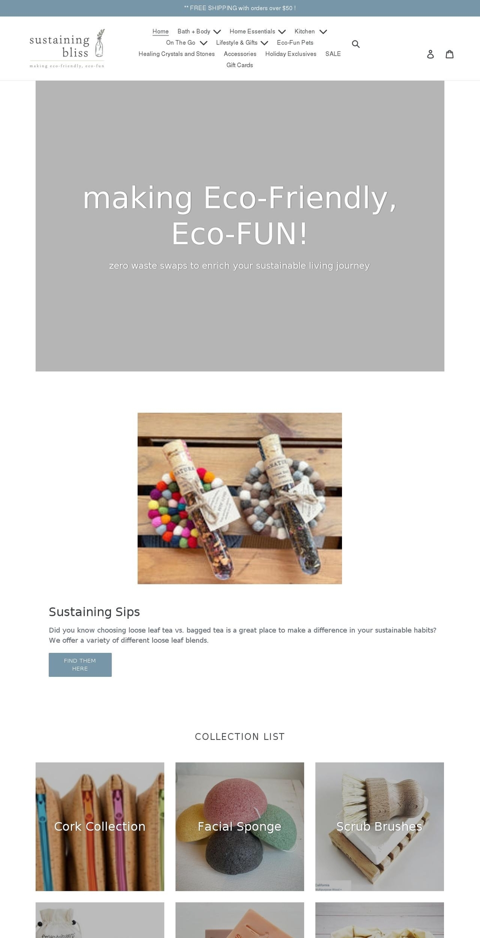 sustainingbliss.com shopify website screenshot