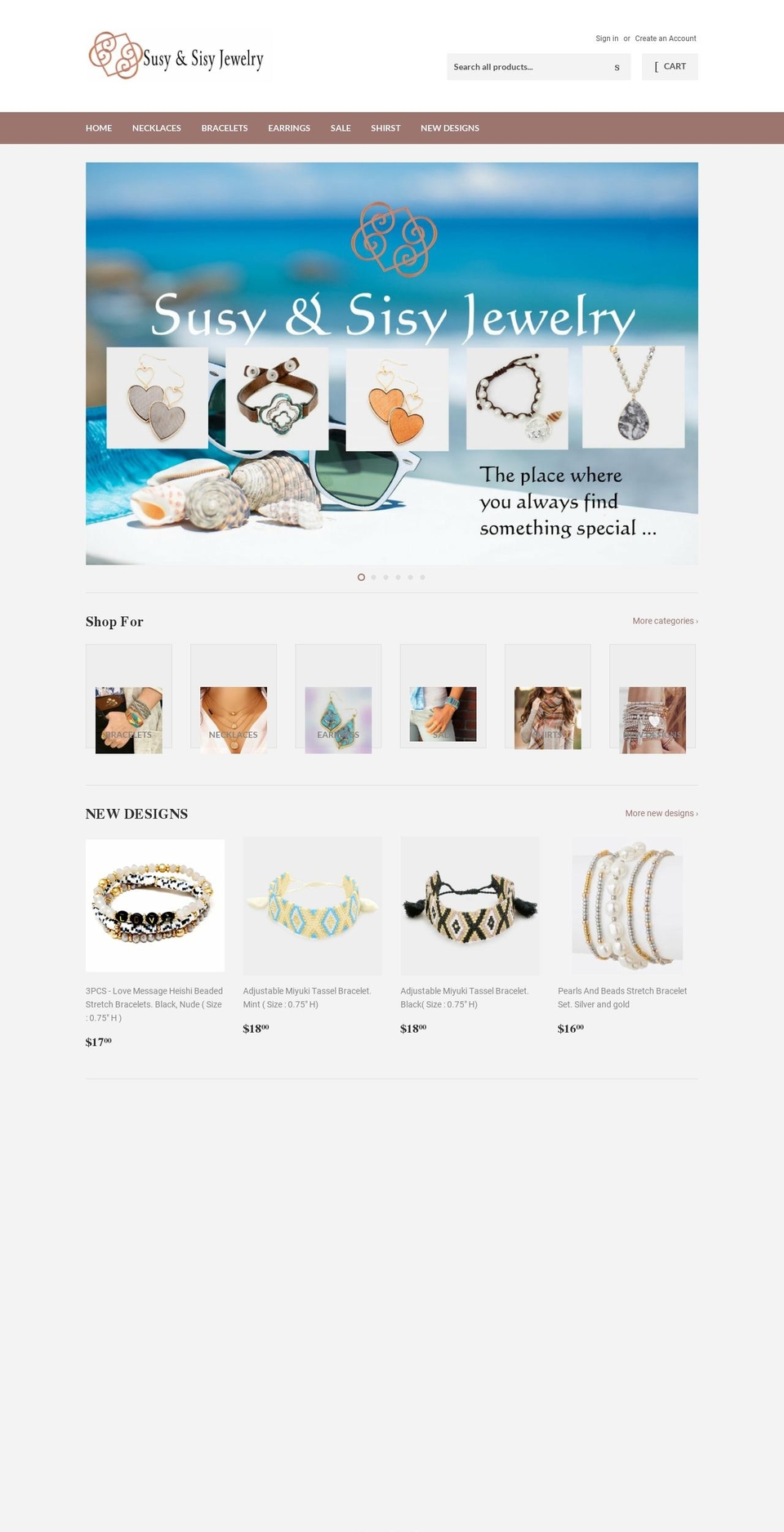 susyandsisyjewelry.com shopify website screenshot
