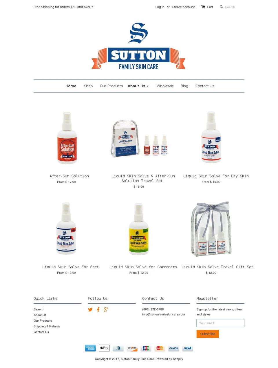 suttonfamilyskincare.net shopify website screenshot