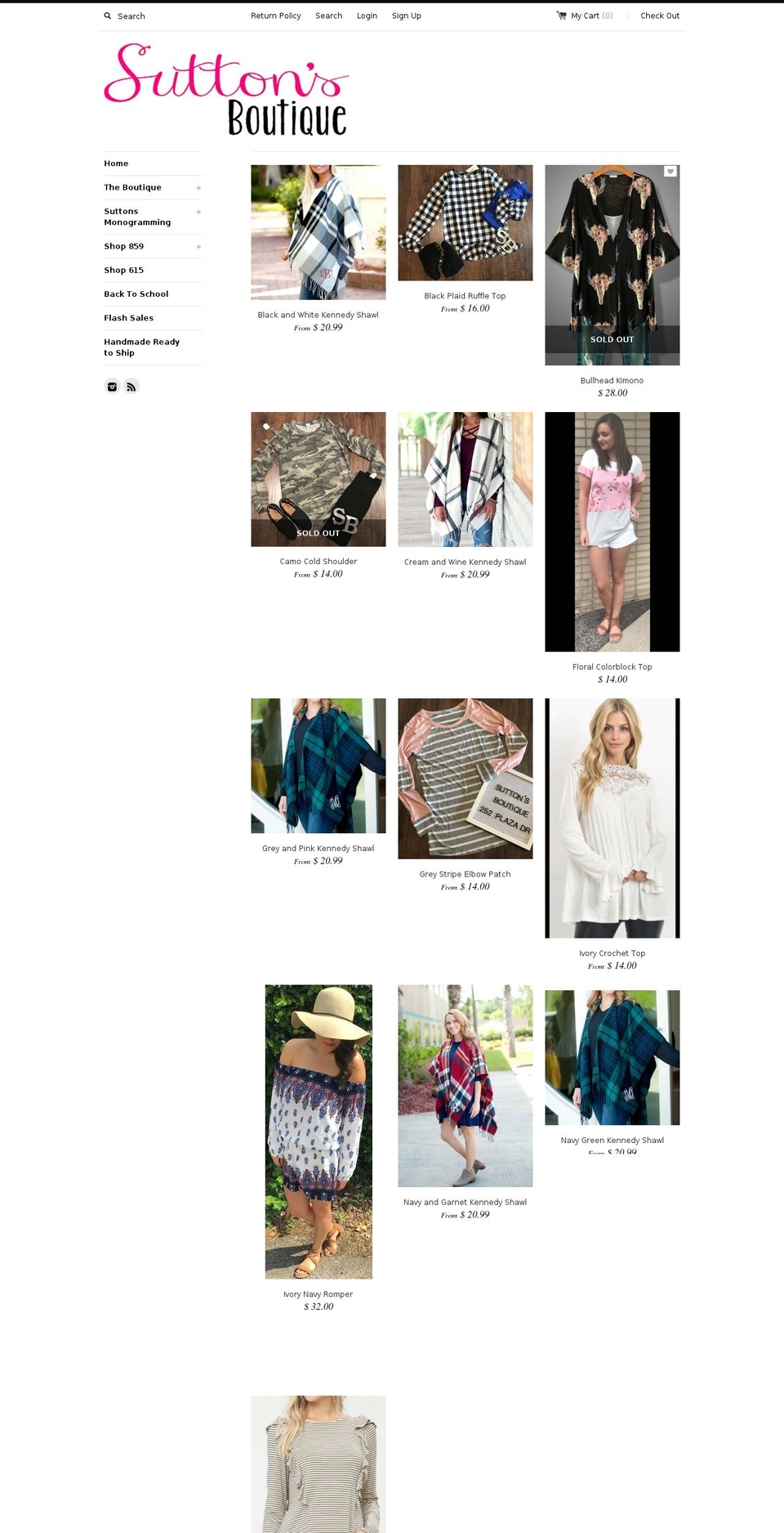 suttonsboutique.com — Shopify storefront screenshot