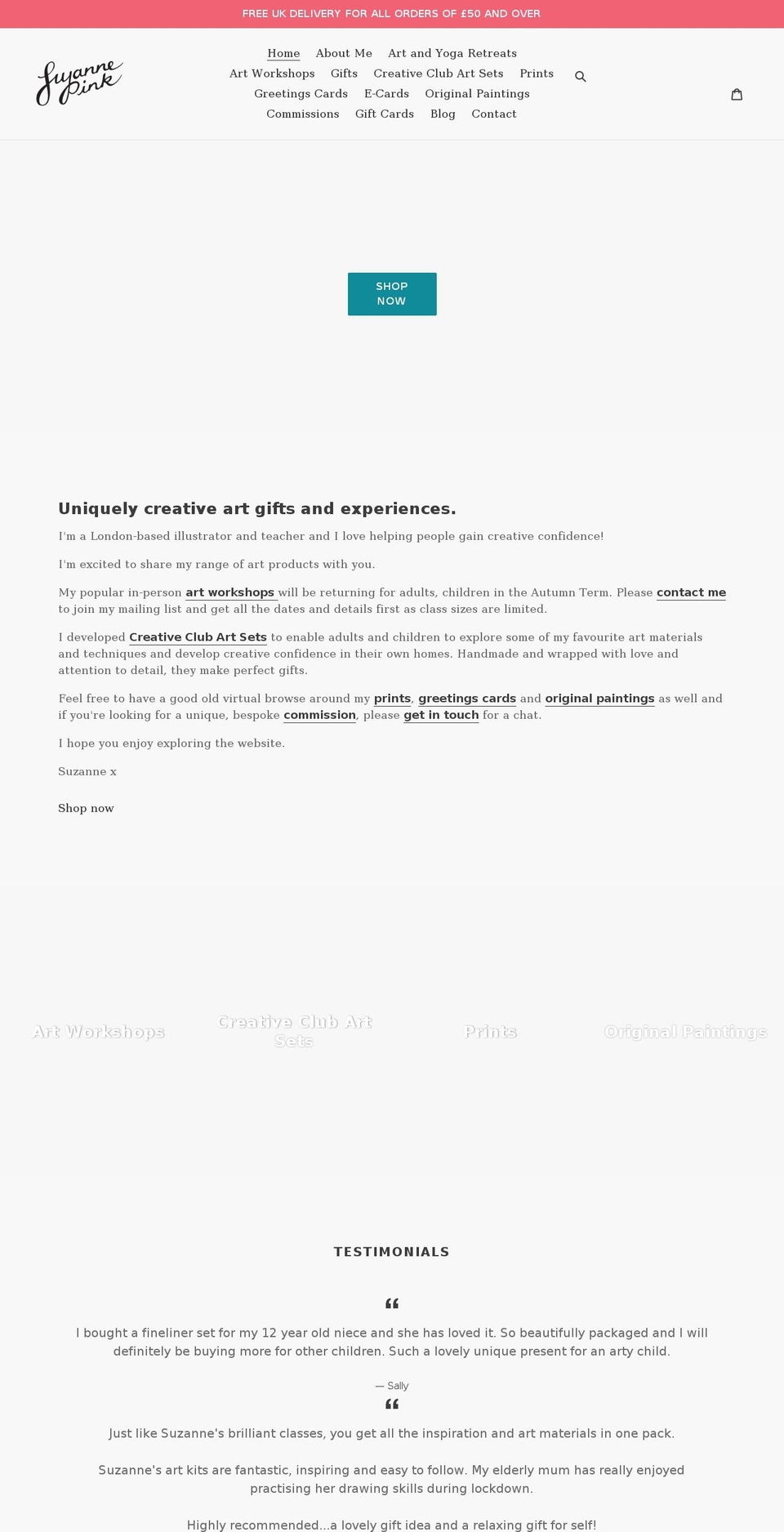 suzannepink.co.uk shopify website screenshot