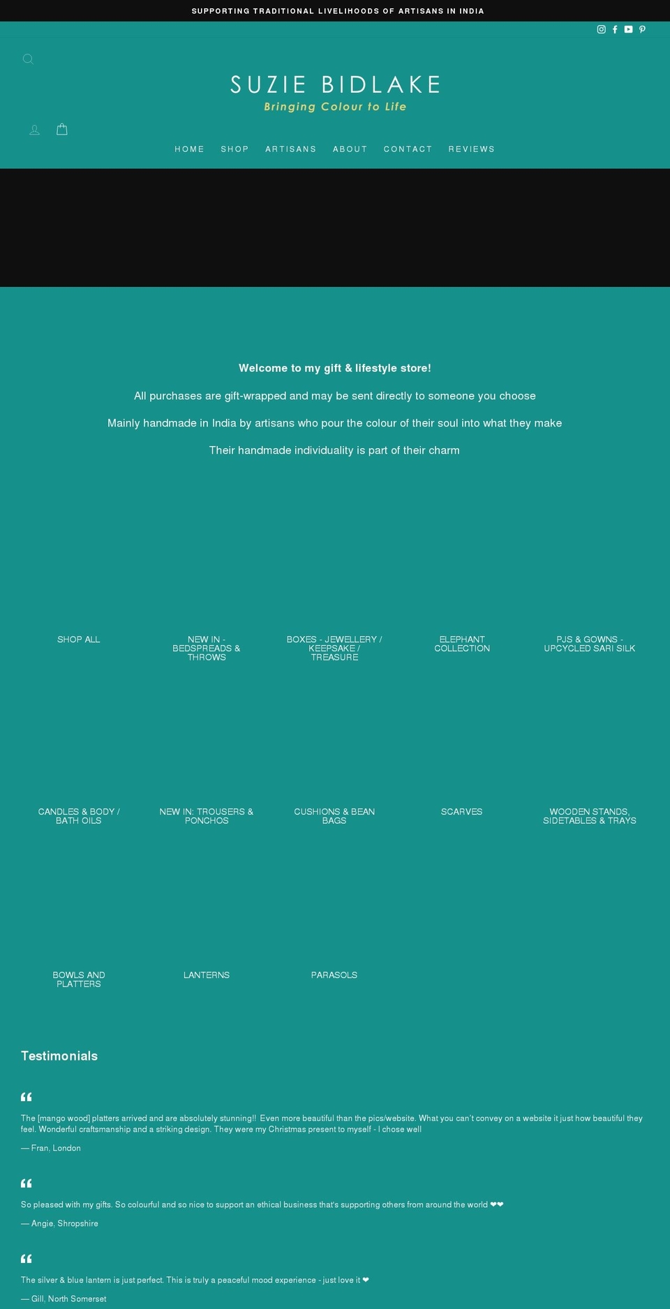 suziebidlake.com shopify website screenshot