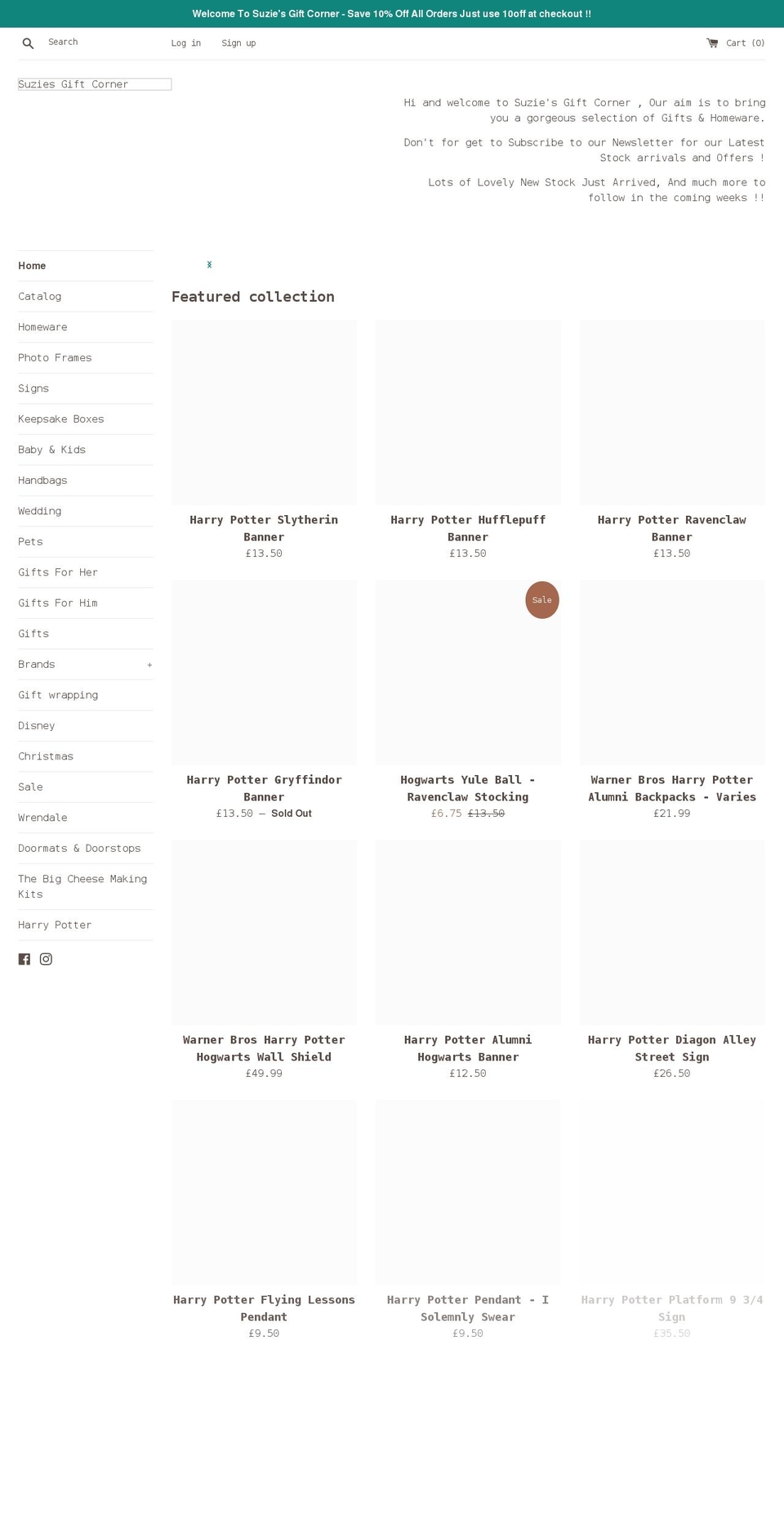 suziesgiftcorner.co.uk shopify website screenshot