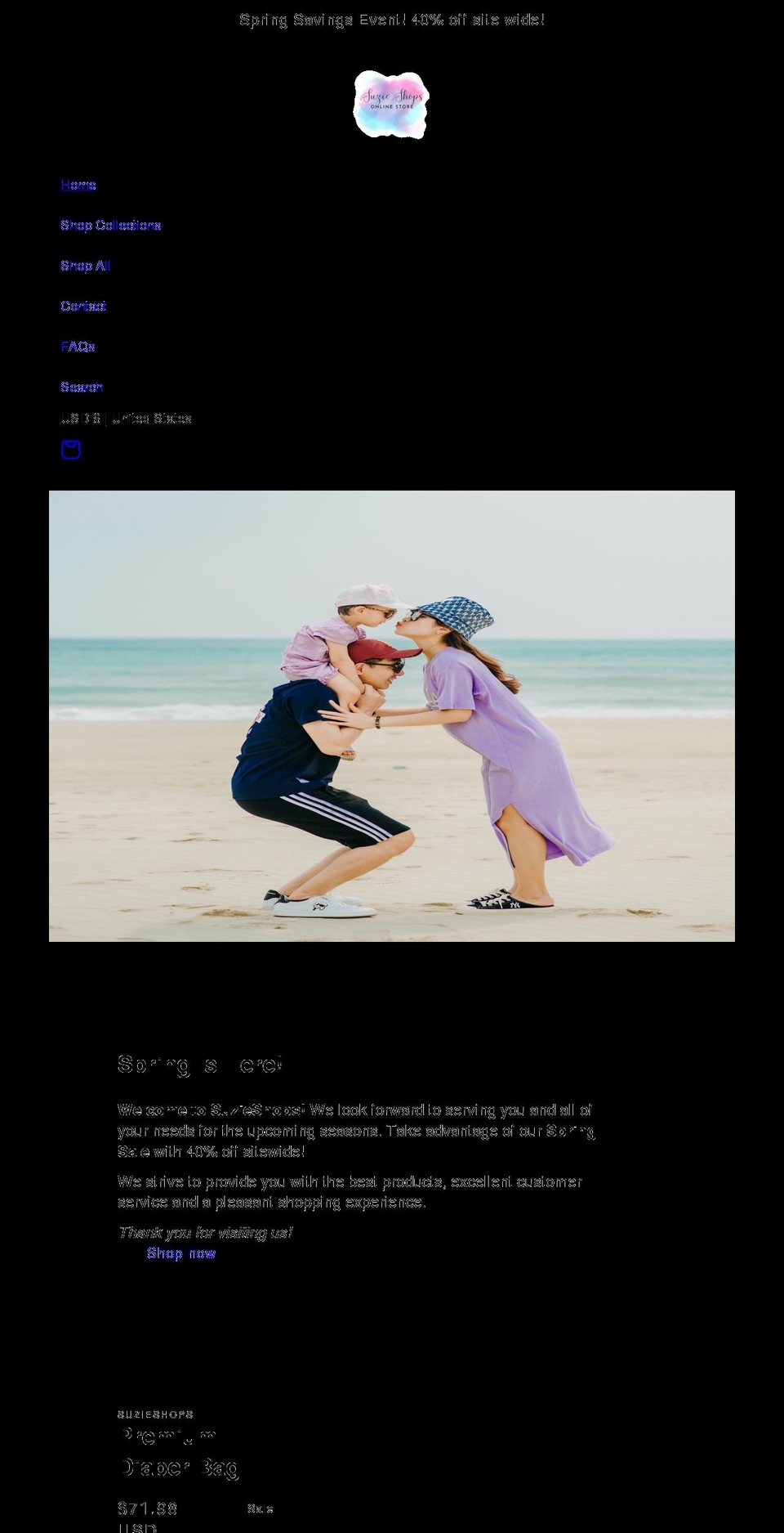 suzieshops.com — Shopify storefront screenshot
