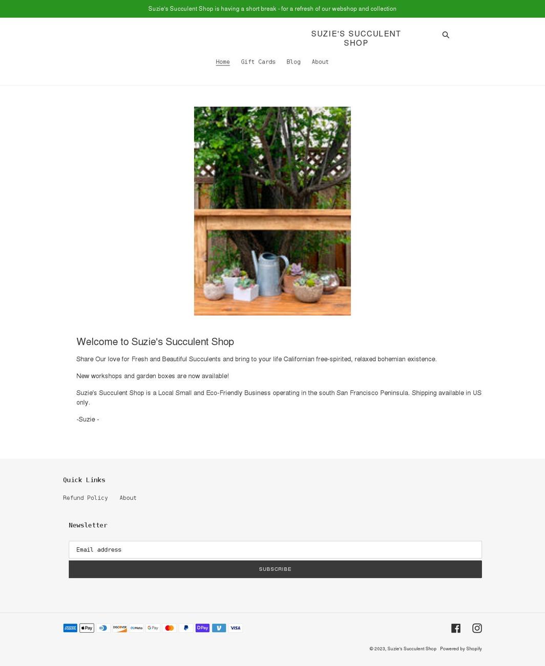 suziessucculentshop.com shopify website screenshot