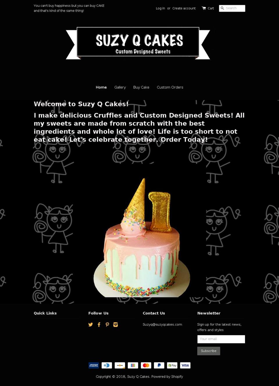 suzyqcakes.com shopify website screenshot