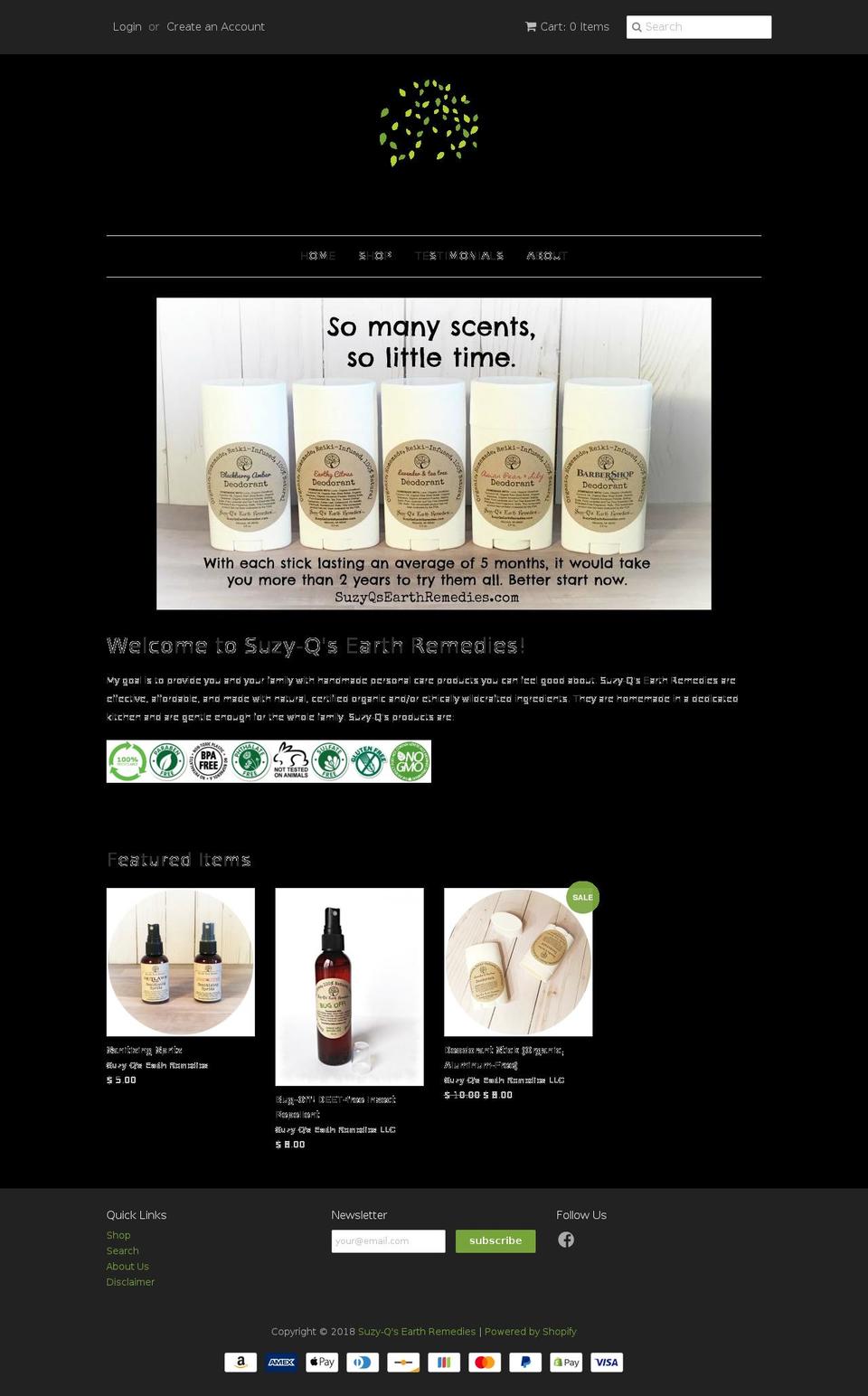 suzyqsearthremedies.com — Shopify storefront screenshot