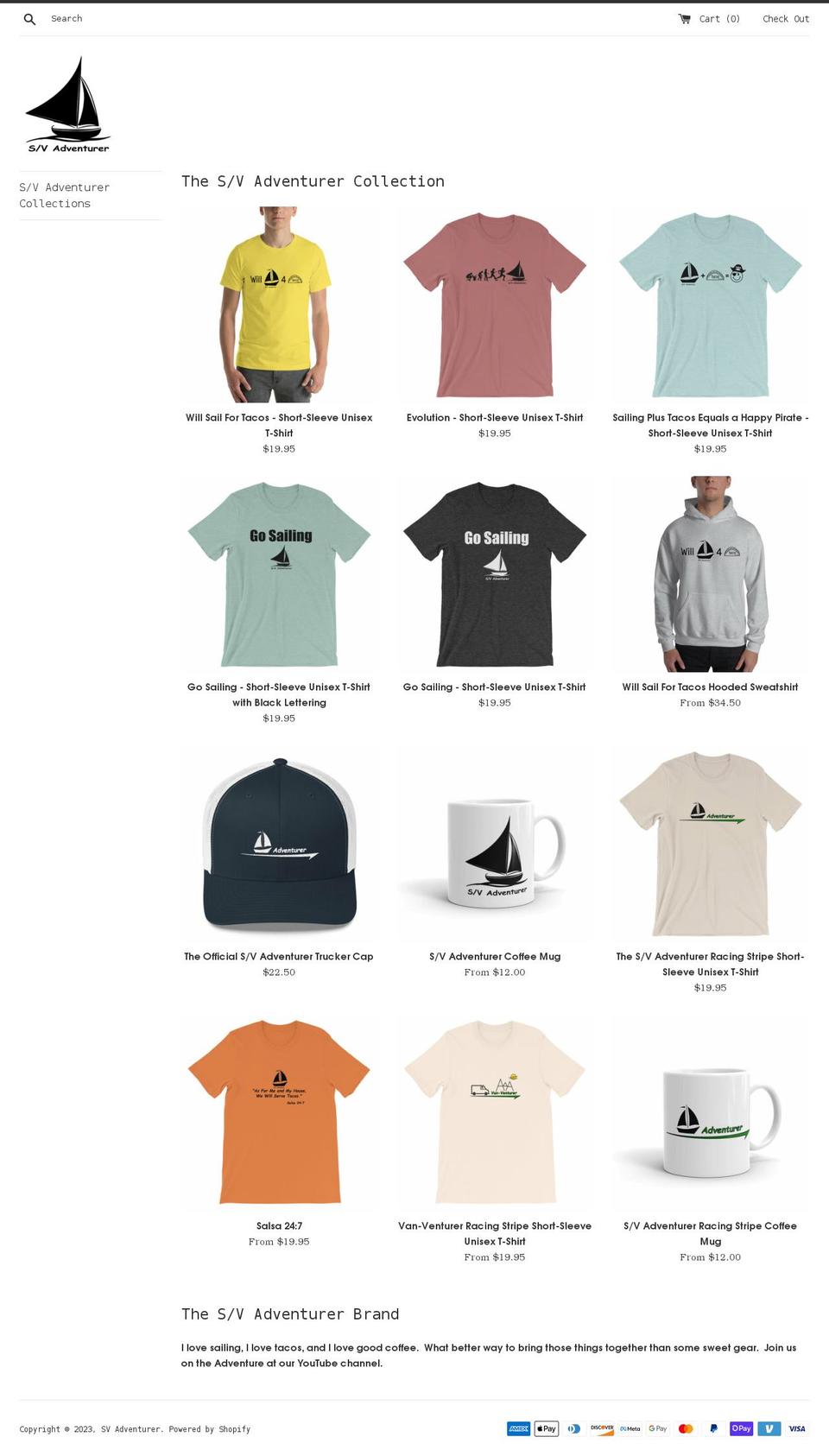 svadventurer.com shopify website screenshot