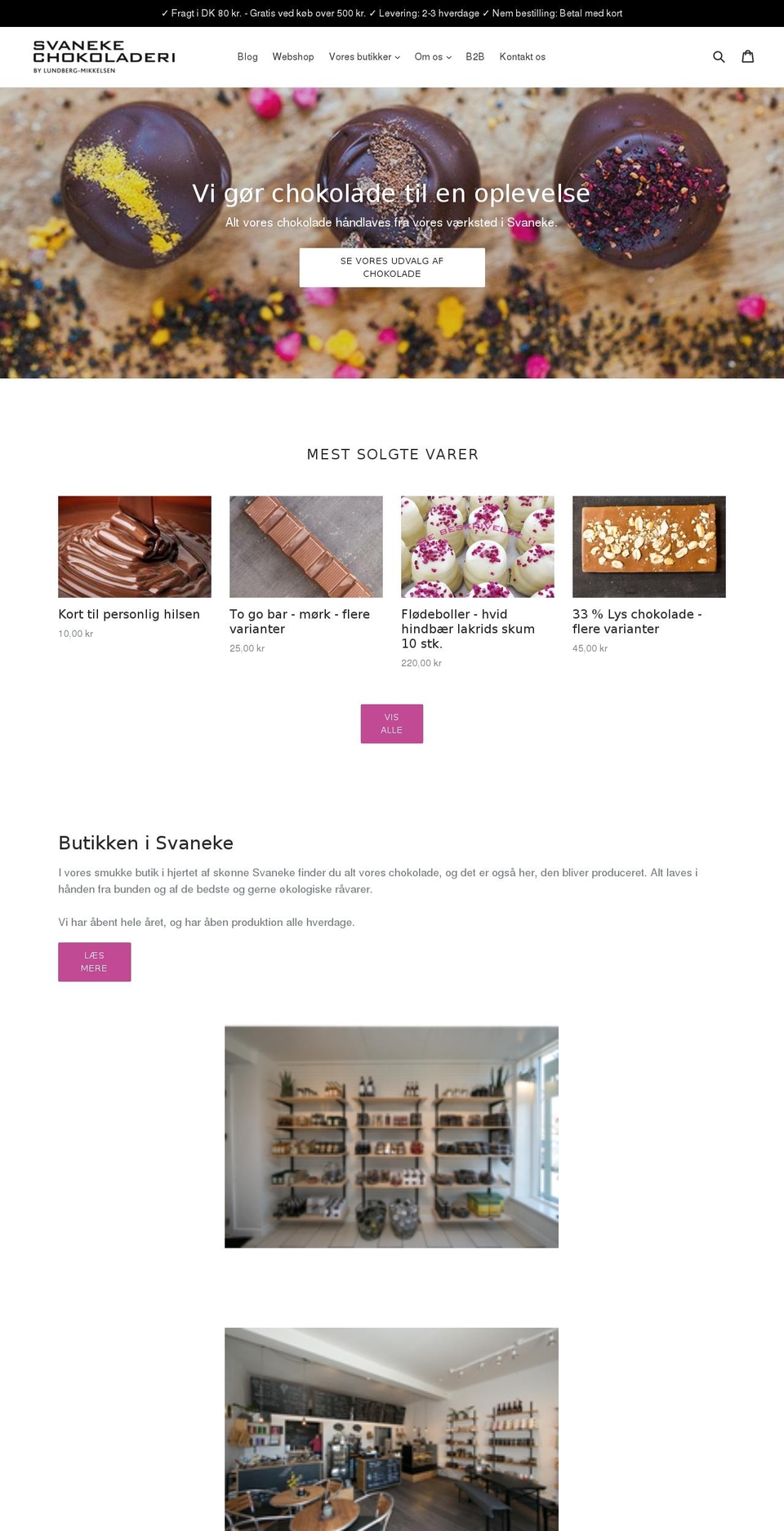 svanekechokoladeri.dk shopify website screenshot