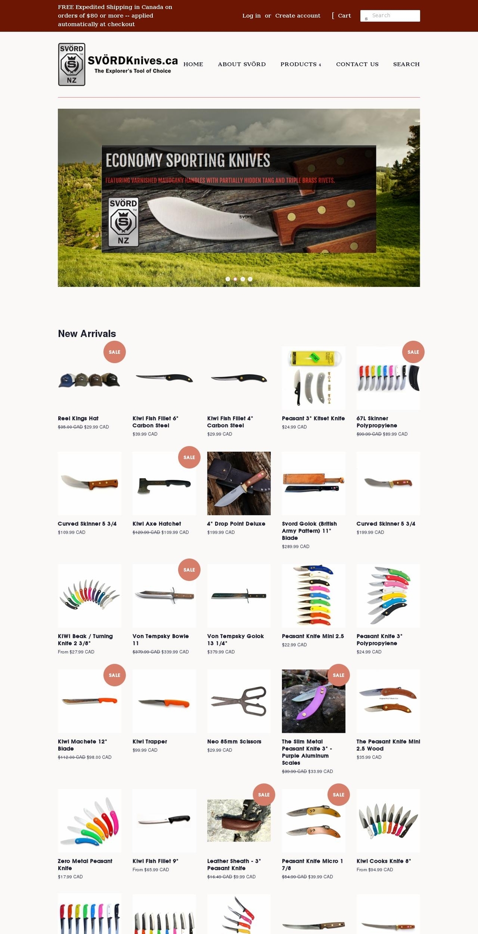 svordknives.ca shopify website screenshot