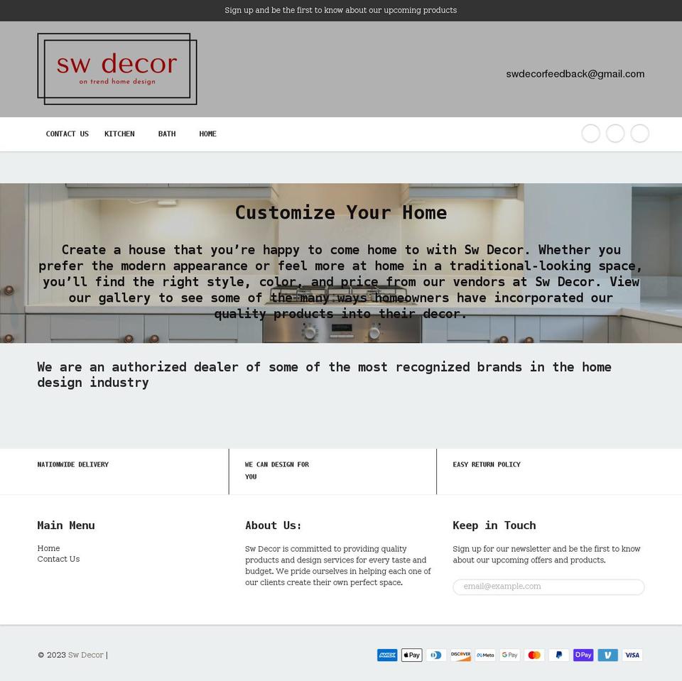 sw-decor.com shopify website screenshot