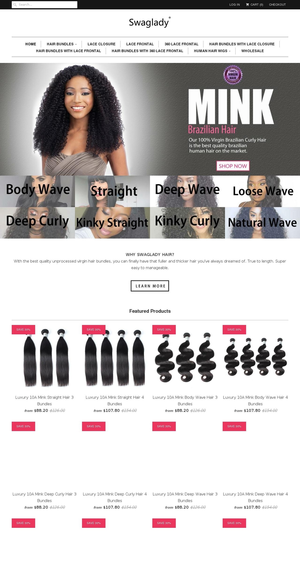swagladyhair.com — Shopify storefront screenshot