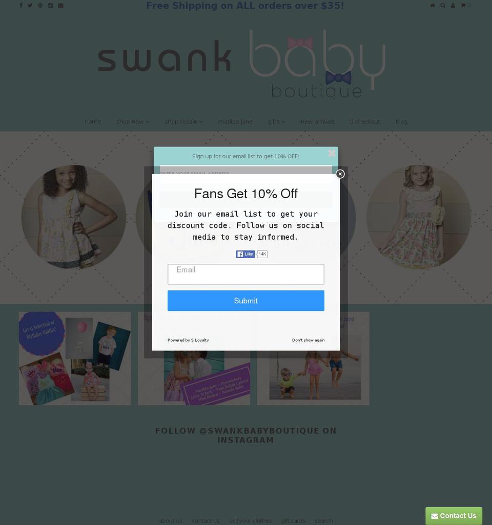 swankbabyboutique.com shopify website screenshot