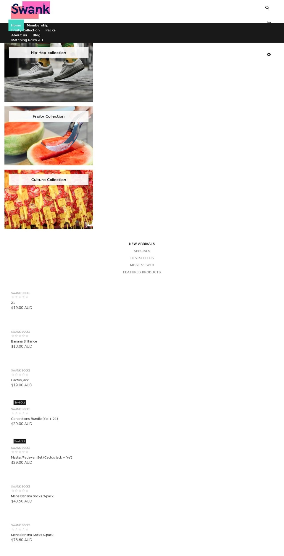swanksocks.com — Shopify storefront screenshot
