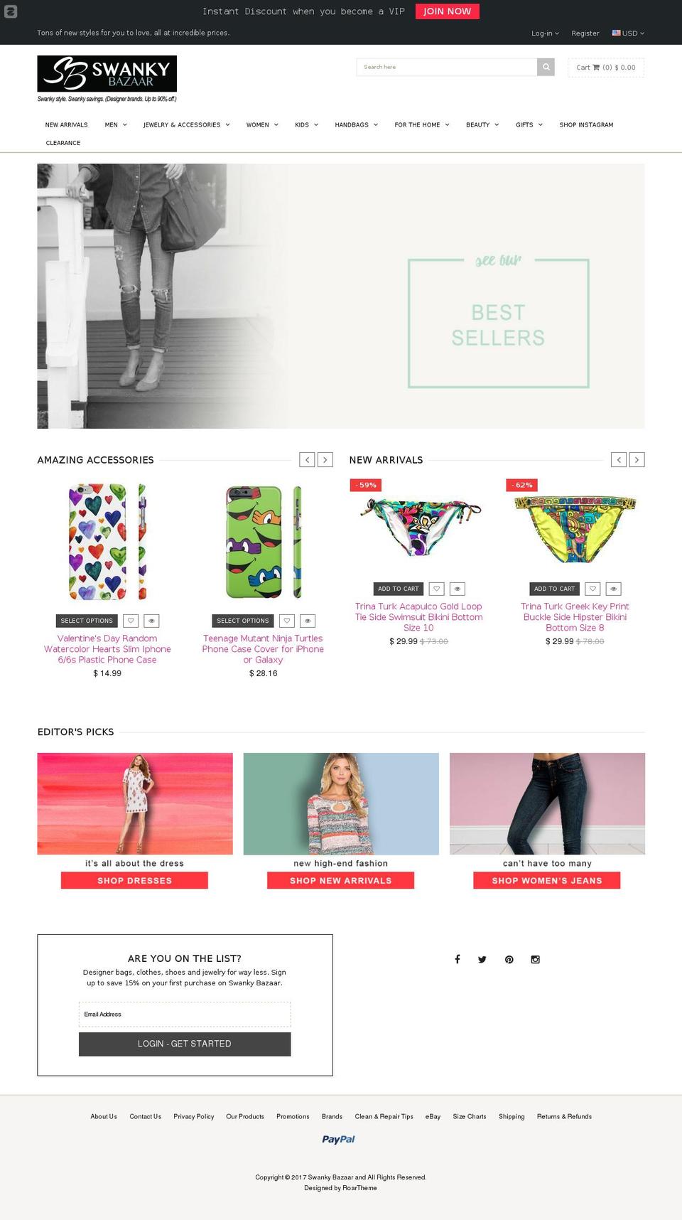 swankybazaar.com shopify website screenshot