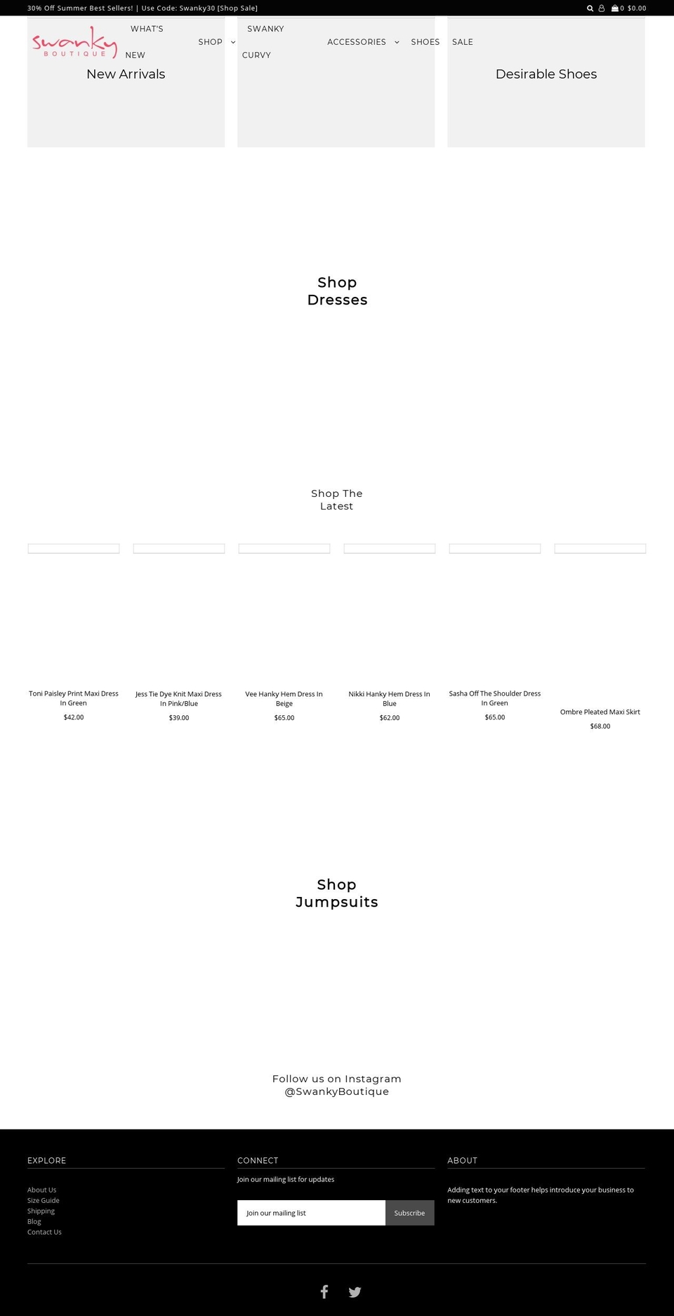 swankyboutique.net shopify website screenshot