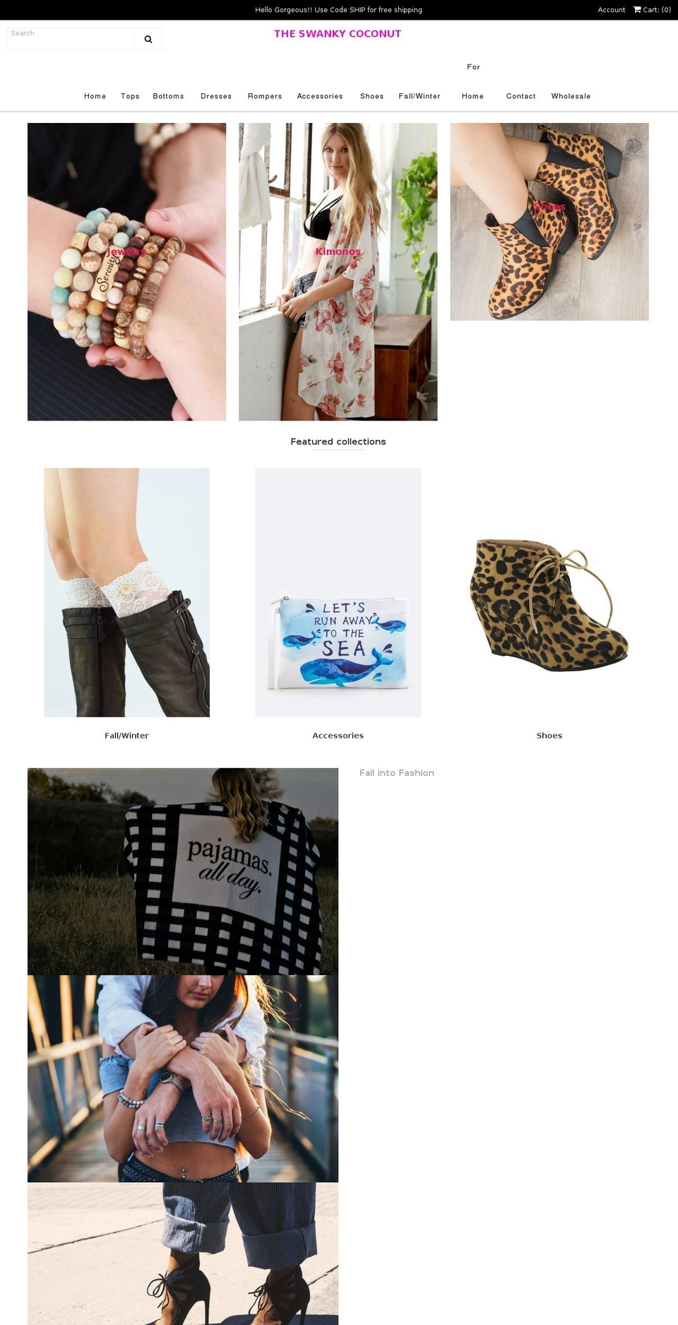 swankycoconut.com — Shopify storefront screenshot
