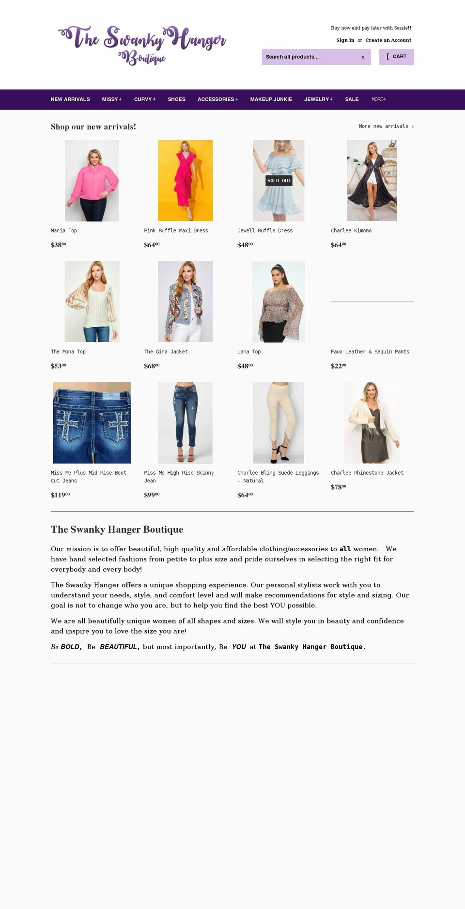 swankyhanger.com shopify website screenshot