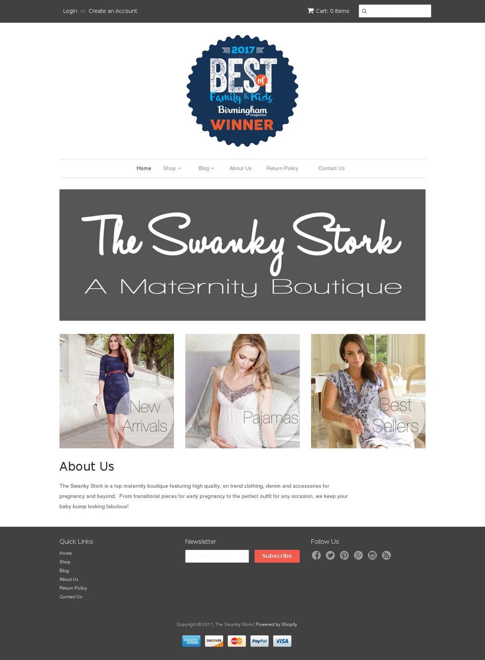 swankystork.com shopify website screenshot