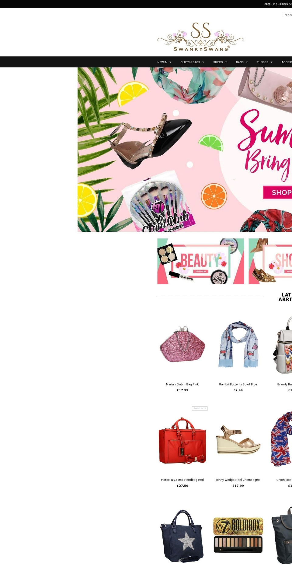 swankyswans.com — Shopify storefront screenshot