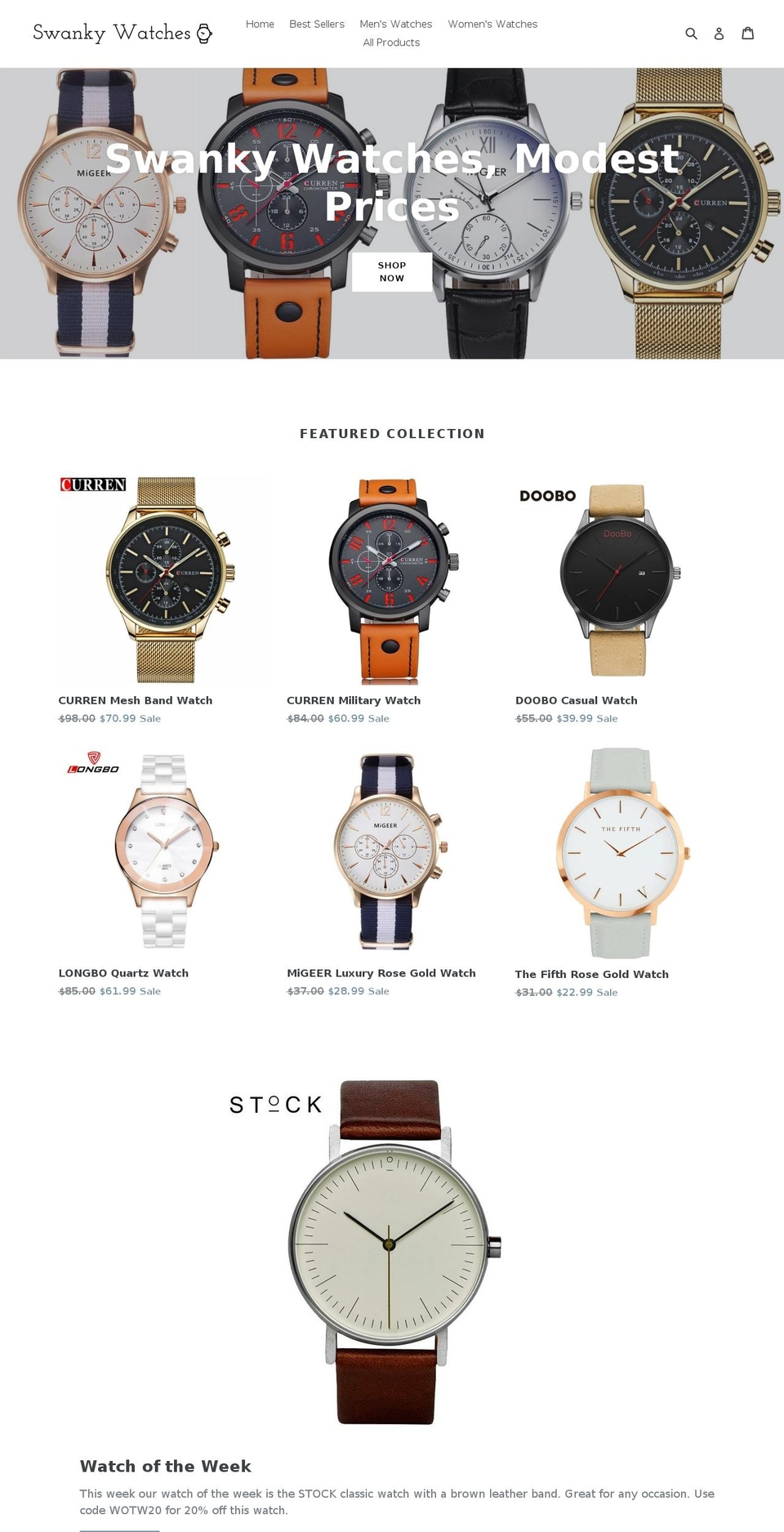 swankywatches.com shopify website screenshot