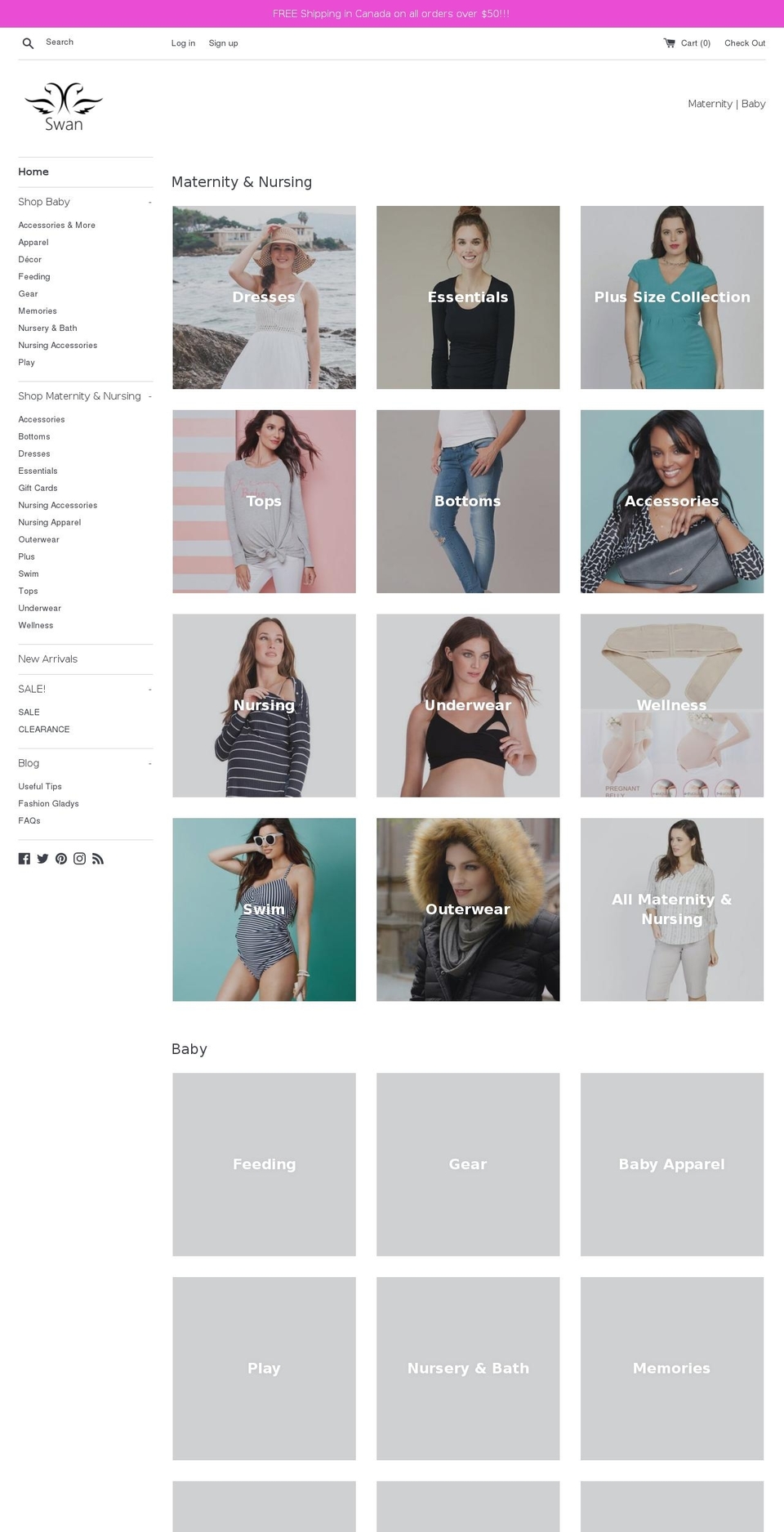 swanmaternity.com shopify website screenshot