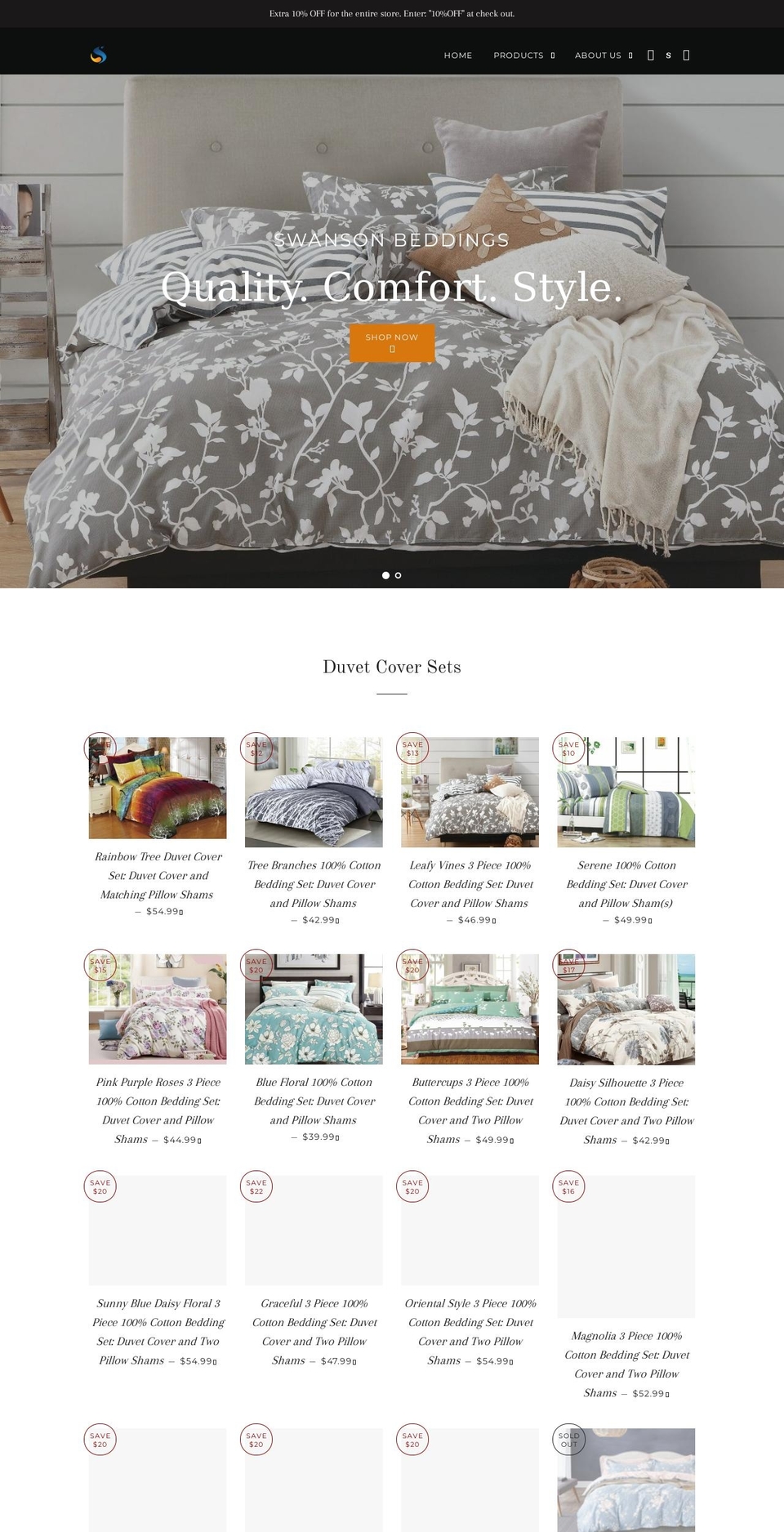 swansonbedding.com — Shopify storefront screenshot