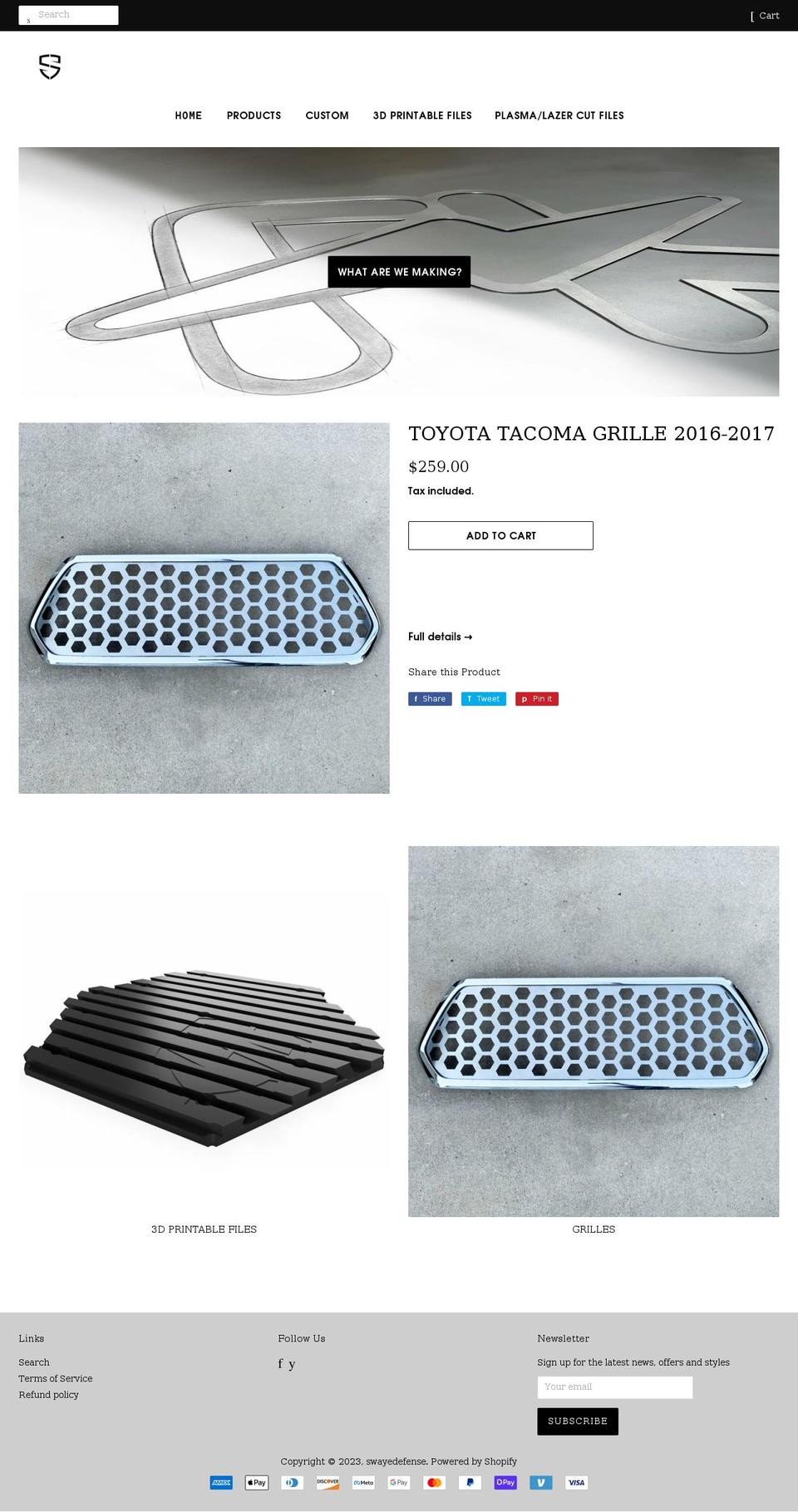 swayedefense.com shopify website screenshot