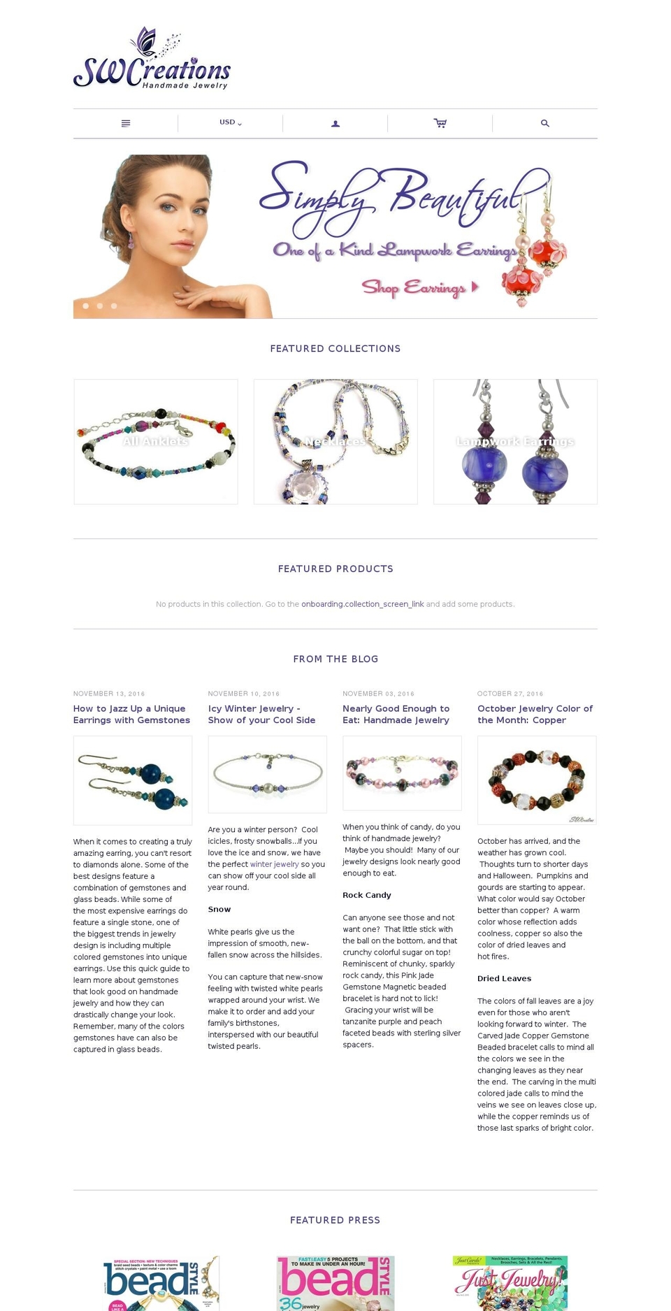 swcreationsjewelry.com shopify website screenshot