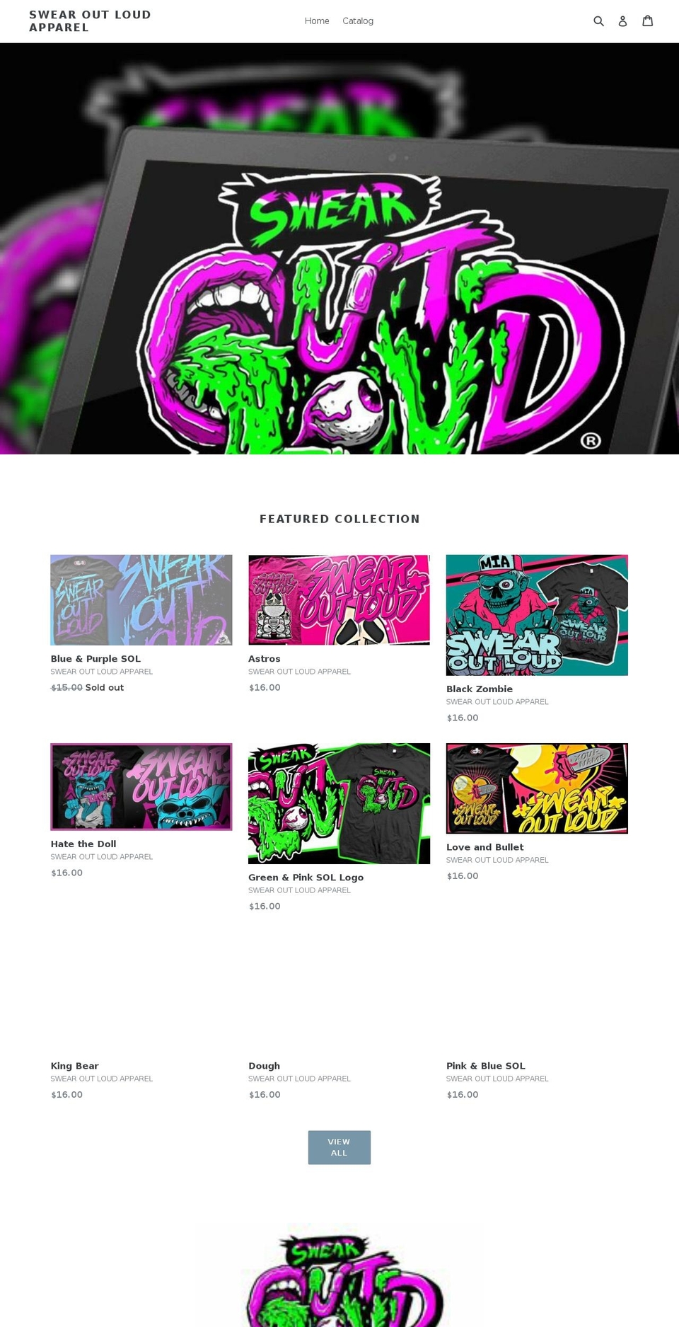 swearoutloudapparel.com — Shopify storefront screenshot