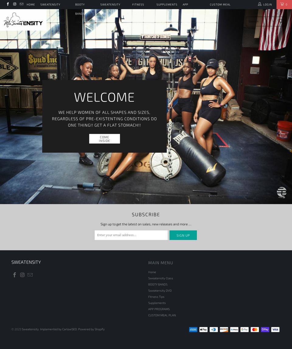 sweatensity.com shopify website screenshot