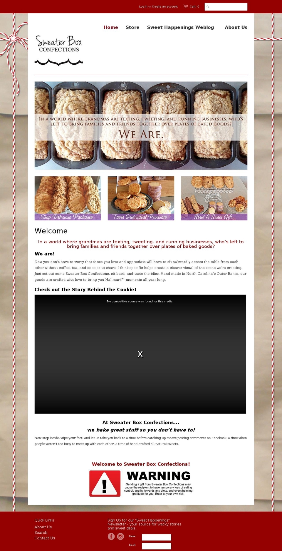 sweaterboxconfections.com shopify website screenshot