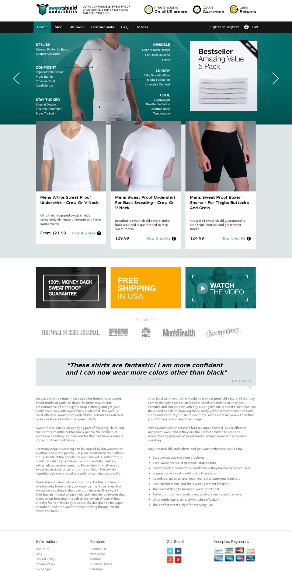 belle Shopify theme site example sweatshieldundershirt.com