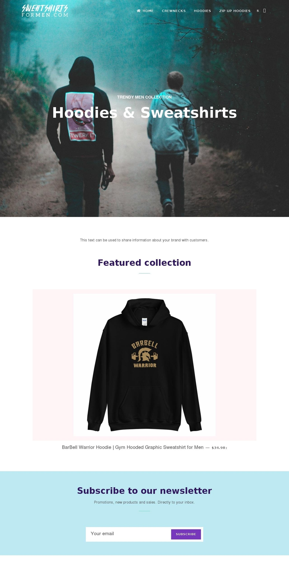 sweatshirtsformen.com shopify website screenshot