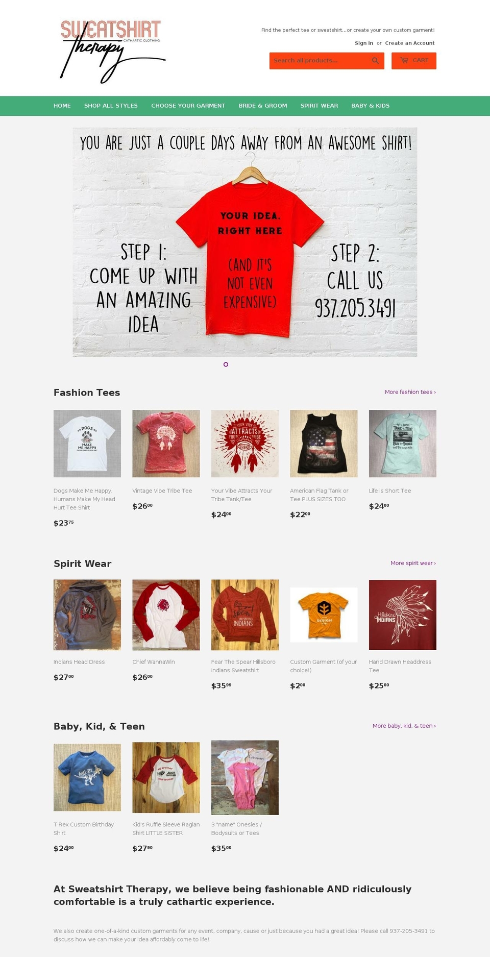 sweatshirttherapy.com — Shopify storefront screenshot
