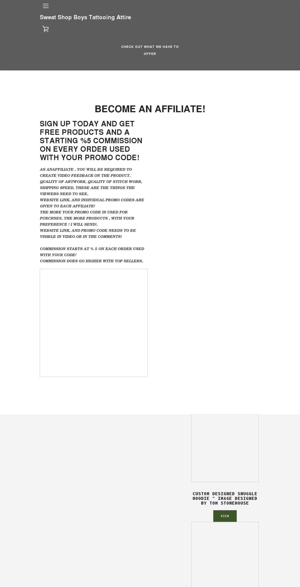 sweatshopboystattooingattire.com shopify website screenshot