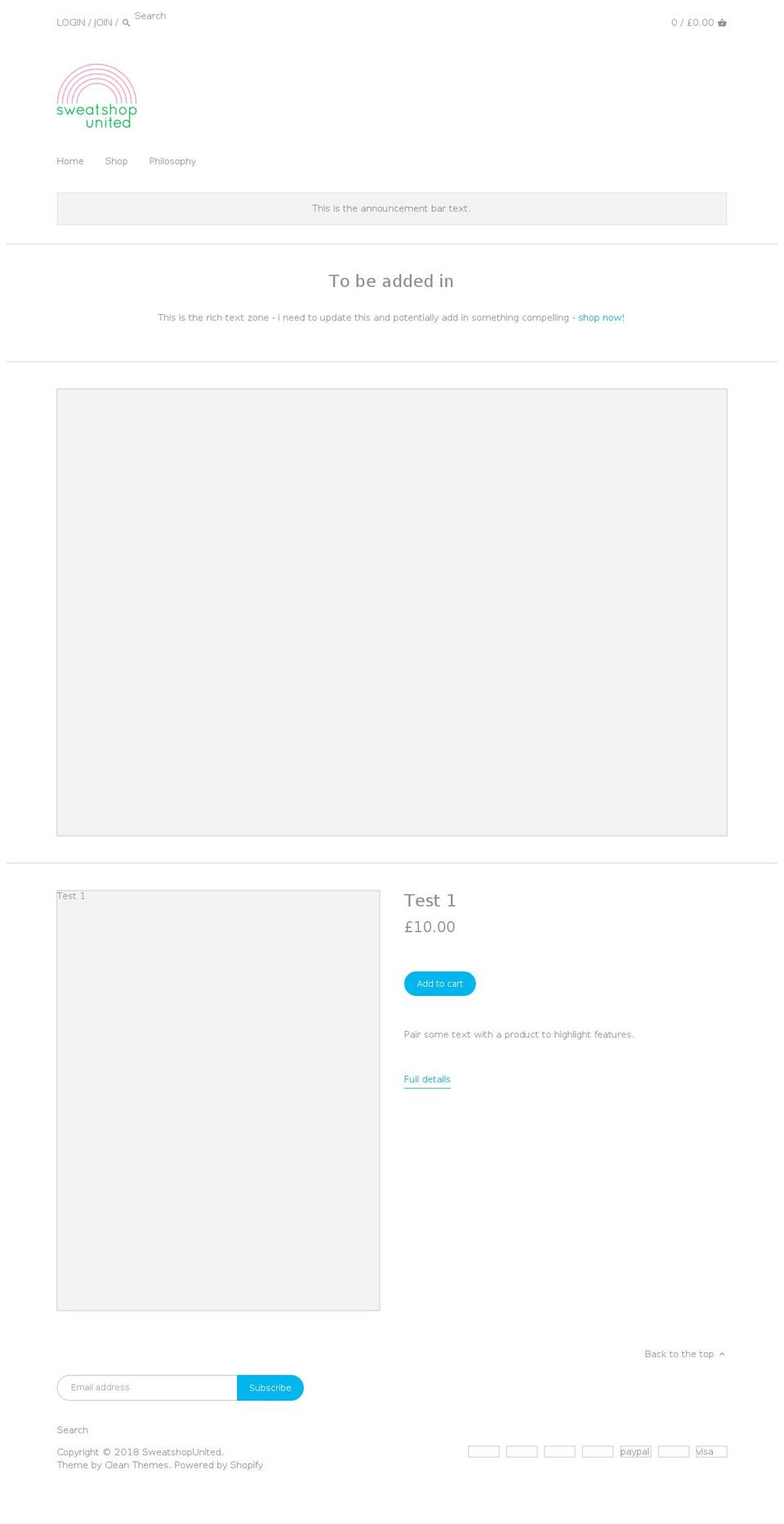 sweatshopunited.com — Shopify storefront screenshot