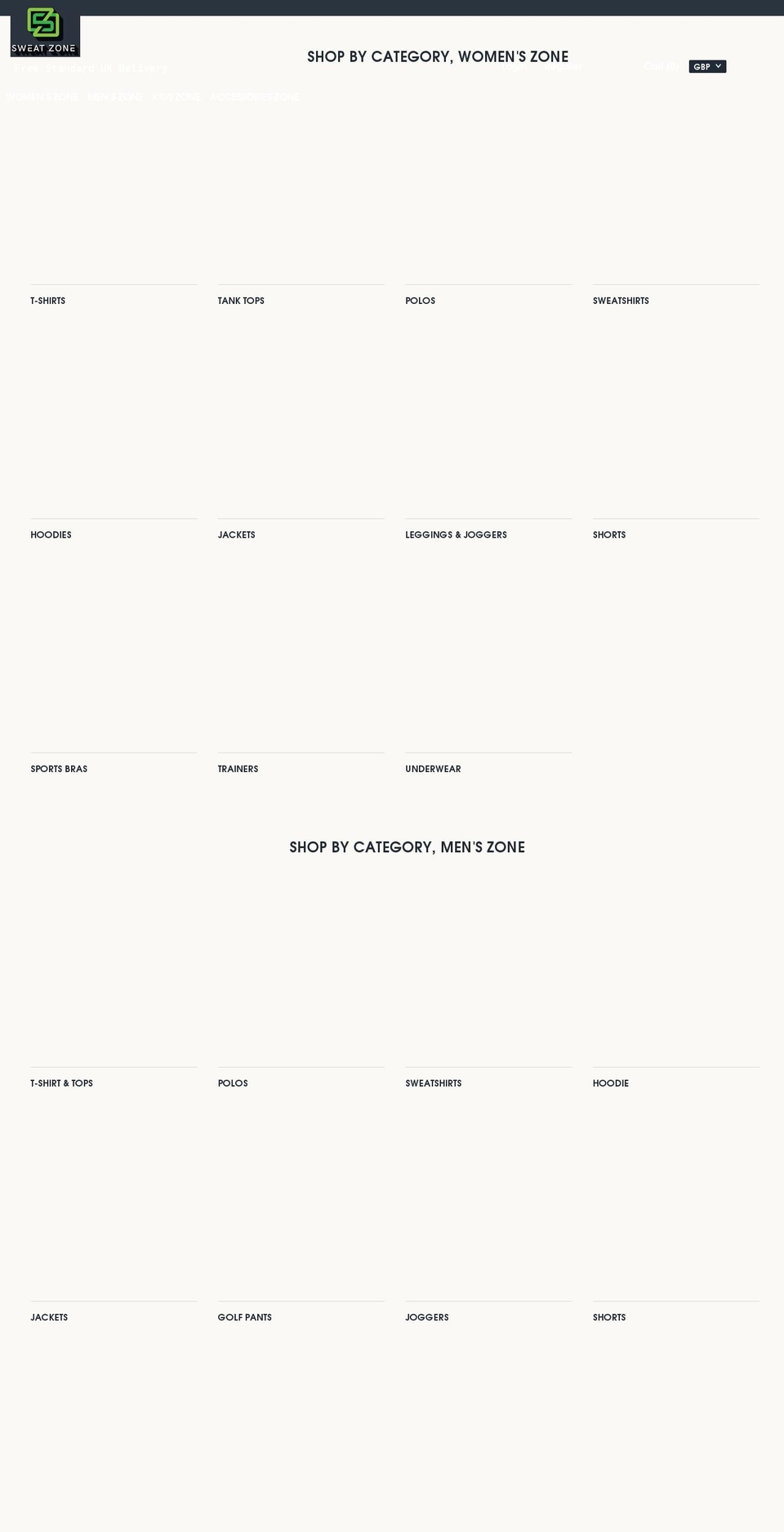 sweatzone.co.uk shopify website screenshot