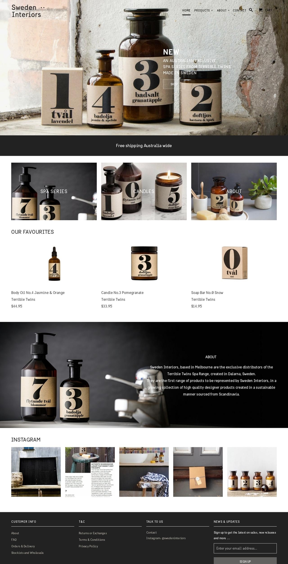 swedeninteriors.com shopify website screenshot